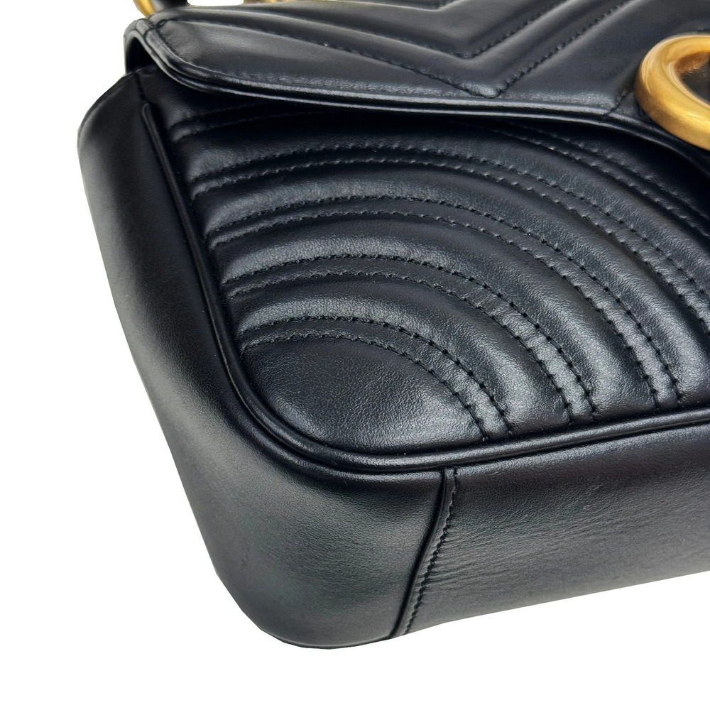 Gucci Quilted Leather Black GG Shoulder Bag Marmont - Picture 5 of 10